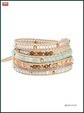 Handmade Natural Stone Crystal Beaded Wrap Bracelet Boho Adjustable